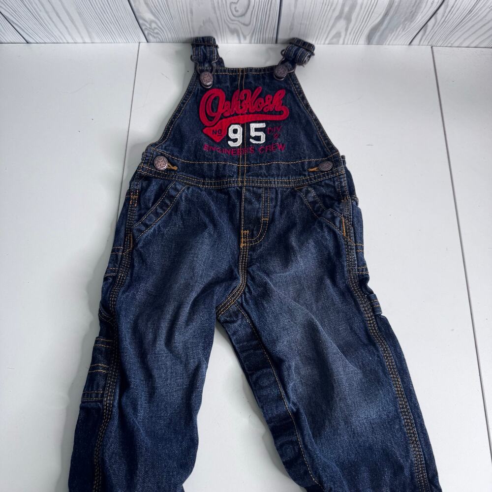 OshKosh B’gosh Denim Overalls 12M Baby Boy Girl Embroidered 95 NYC Jeans Jumper